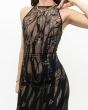 Load image into Gallery viewer, Vintage x Black Metallic Semi-Sheer Floral Dress (S)