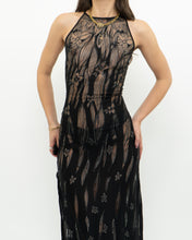 Load image into Gallery viewer, Vintage x Black Metallic Semi-Sheer Floral Dress (S)