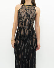 Load image into Gallery viewer, Vintage x Black Metallic Semi-Sheer Floral Dress (S)