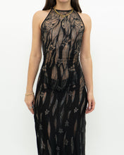 Load image into Gallery viewer, Vintage x Black Metallic Semi-Sheer Floral Dress (S)