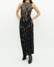 Load image into Gallery viewer, Vintage x Black Metallic Semi-Sheer Floral Dress (S)