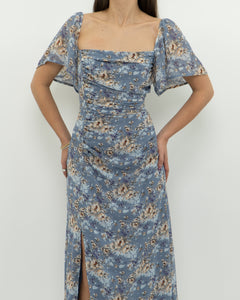 ASTR THE LABEL x Blue Ruffled Floral Dress (M)