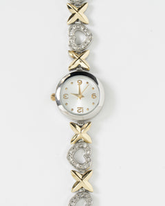 Vintage x Gold, Silver Rhinestone Heart Watch