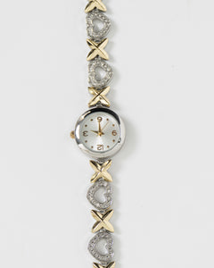 Vintage x Gold, Silver Rhinestone Heart Watch