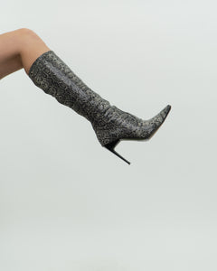 Vintage x Grey Snakeskin Sock Boots (6, 6.5)