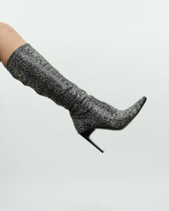 Vintage x Grey Snakeskin Sock Boots (6, 6.5)