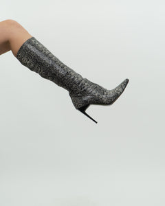 Vintage x Grey Snakeskin Sock Boots (6, 6.5)