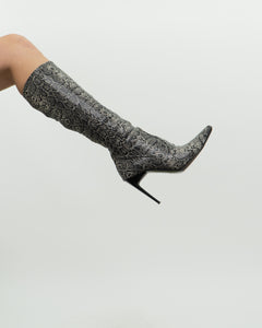 Vintage x Grey Snakeskin Sock Boots (6, 6.5)