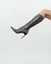 Load image into Gallery viewer, Vintage x Grey Snakeskin Sock Boots (6, 6.5)