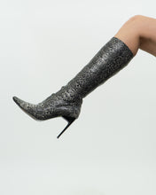 Load image into Gallery viewer, Vintage x Grey Snakeskin Sock Boots (6, 6.5)