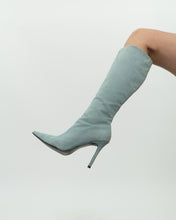 Load image into Gallery viewer, Vintage x Light Teal Suede Heeled Boots (7, 7.5)