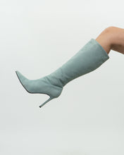 Load image into Gallery viewer, Vintage x Light Teal Suede Heeled Boots (7, 7.5)