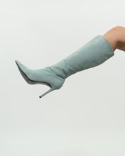 Load image into Gallery viewer, Vintage x Light Teal Suede Heeled Boots (7, 7.5)