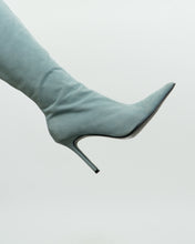 Load image into Gallery viewer, Vintage x Light Teal Suede Heeled Boots (7, 7.5)