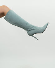 Load image into Gallery viewer, Vintage x Light Teal Suede Heeled Boots (7, 7.5)