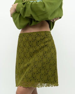 Vintage x Green Floral Lace Skirt (S, M)