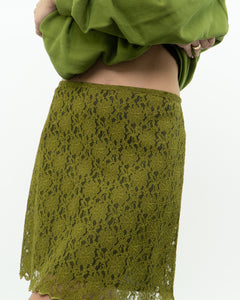 Vintage x Green Floral Lace Skirt (S, M)