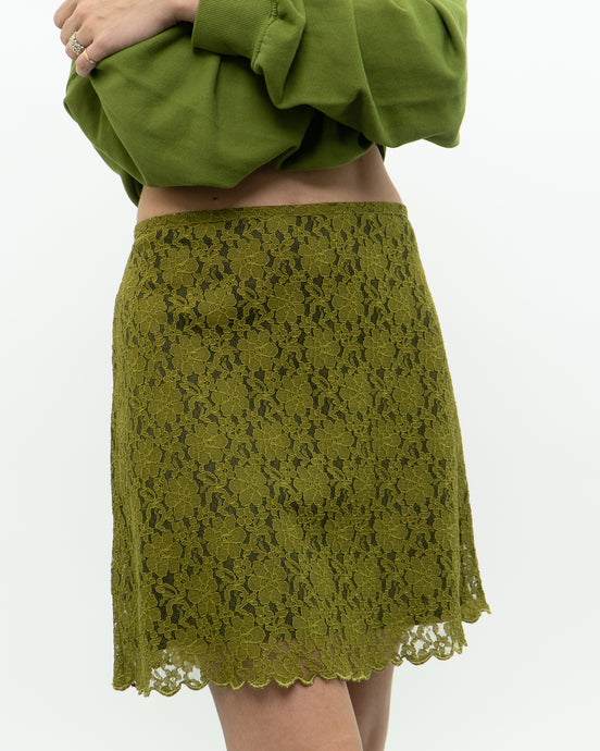 Vintage x Green Floral Lace Skirt (S, M)