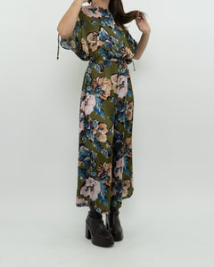 Modern x Green Floral Satin Jumpsuit (XS, S)