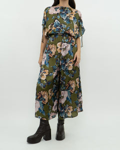 Modern x Green Floral Satin Jumpsuit (XS, S)