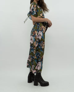 Modern x Green Floral Satin Jumpsuit (XS, S)