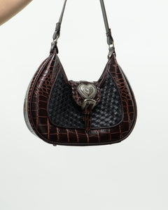 Vintage x Black, Burgundy Woven Leather Purse