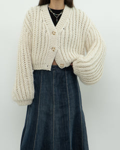 Handknit x Baggy Cream Cropped Chunky Cardigan (XS-L)