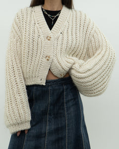 Handknit x Baggy Cream Cropped Chunky Cardigan (XS-L)