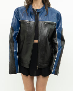 Vintage x Blue & Black Leather Biker Jacket (L)