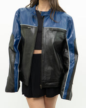 Load image into Gallery viewer, Vintage x Blue &amp; Black Leather Biker Jacket (L)