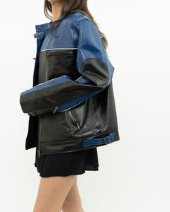 Vintage x Blue & Black Leather Biker Jacket (L)