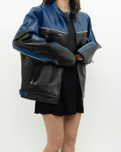 Load image into Gallery viewer, Vintage x Blue &amp; Black Leather Biker Jacket (L)