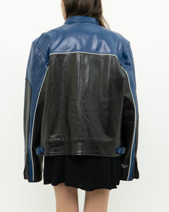 Vintage x Blue & Black Leather Biker Jacket (L)