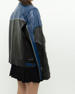 Vintage x Blue & Black Leather Biker Jacket (L)