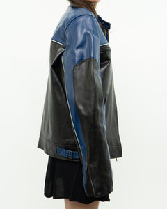 Vintage x Blue & Black Leather Biker Jacket (L)