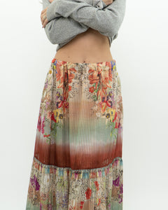 ETRO MILANO x Flowy Silk Metallic Patterned Skirt (XS-M)