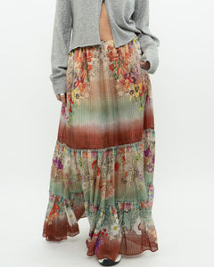 ETRO MILANO x Flowy Silk Metallic Patterned Skirt (XS-M)