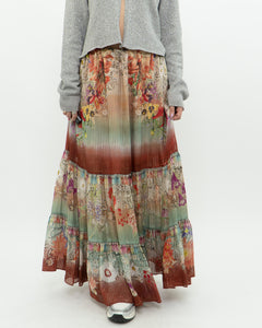 ETRO MILANO x Flowy Silk Metallic Patterned Skirt (XS-M)