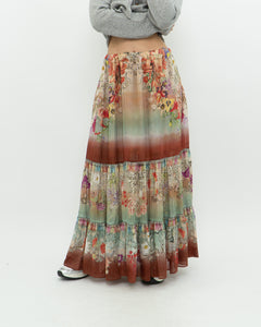 ETRO MILANO x Flowy Silk Metallic Patterned Skirt (XS-M)