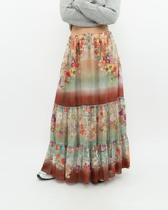 ETRO MILANO x Flowy Silk Metallic Patterned Skirt (XS-M)