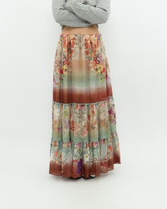 ETRO MILANO x Flowy Silk Metallic Patterned Skirt (XS-M)