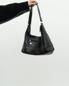 Vintage x Black Pebble Leather Slouch Purse