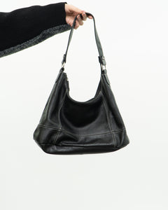 Vintage x Black Pebble Leather Slouch Purse