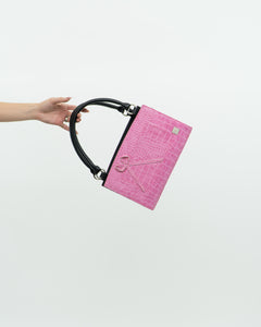 Vintage x Two-way Pink, Black Croc Purse