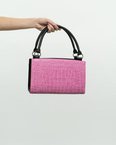 Vintage x Two-way Pink, Black Croc Purse