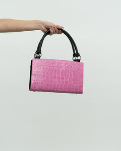 Vintage x Two-way Pink, Black Croc Purse