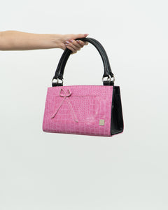 Vintage x Two-way Pink, Black Croc Purse