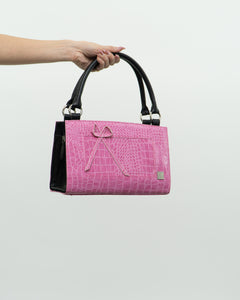 Vintage x Two-way Pink, Black Croc Purse