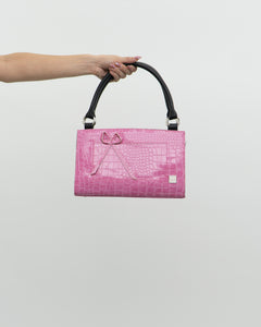 Vintage x Two-way Pink, Black Croc Purse