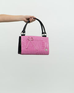 Vintage x Two-way Pink, Black Croc Purse